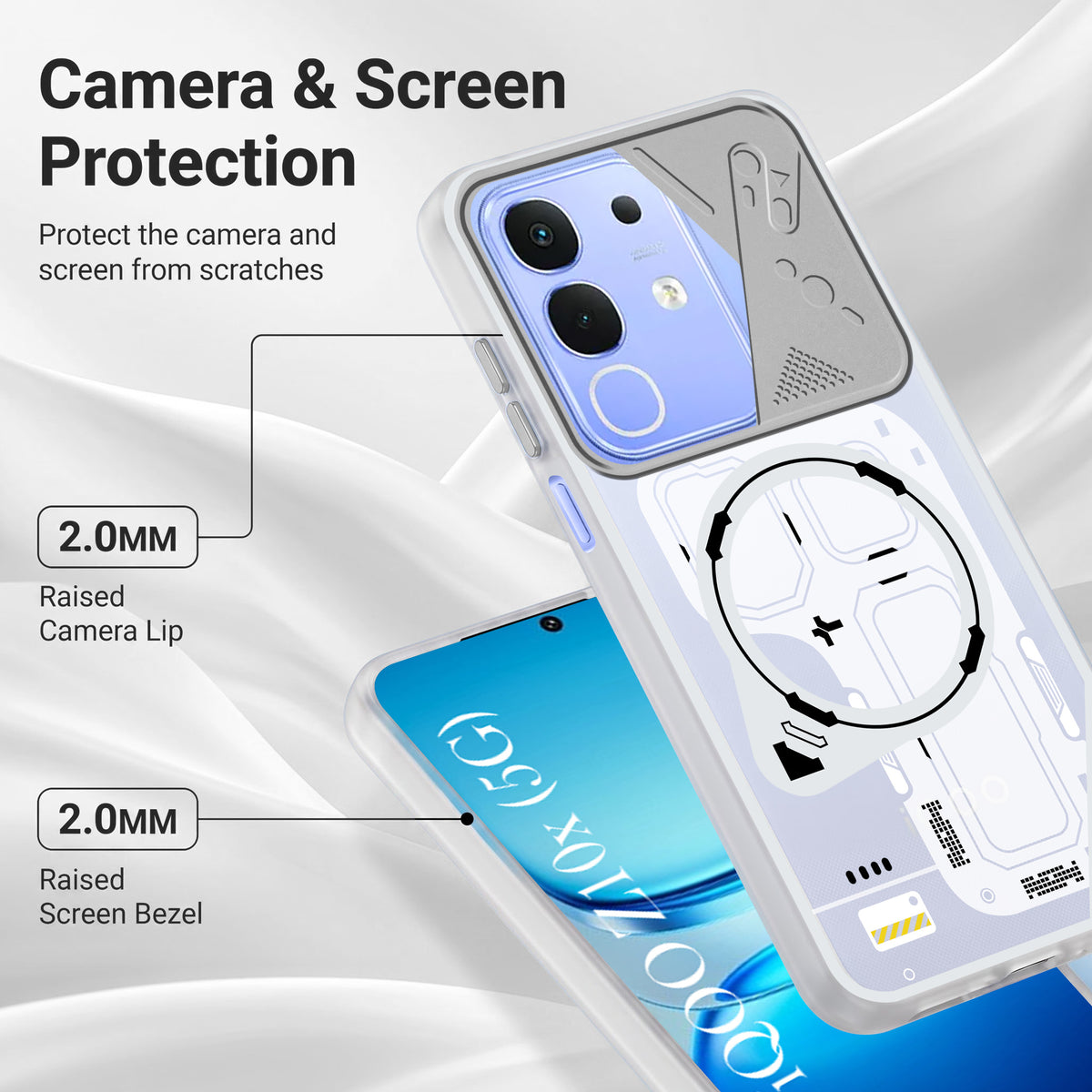 For Vivo iQOO Z10x Metallic Back Cover Case (Metallic Camera Protection & Buttons | Translucent Milky Shade | Hard Polycarbonate)