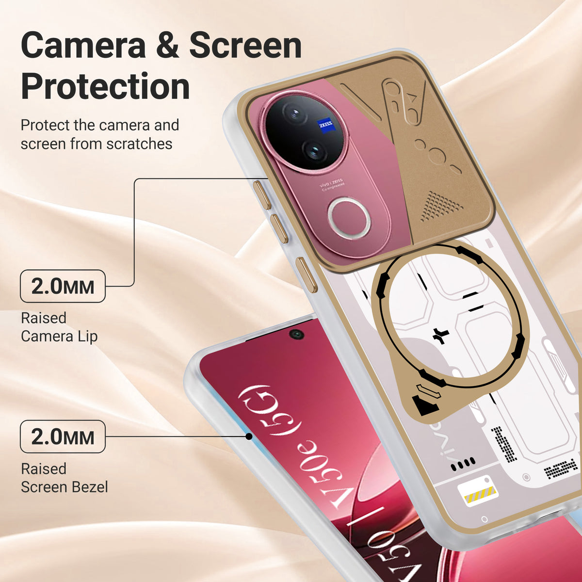 For Vivo V50 | Vivo V50e Metallic Back Cover Case (Metallic Camera Protection & Buttons | Translucent Milky Shade | Hard Polycarbonate)