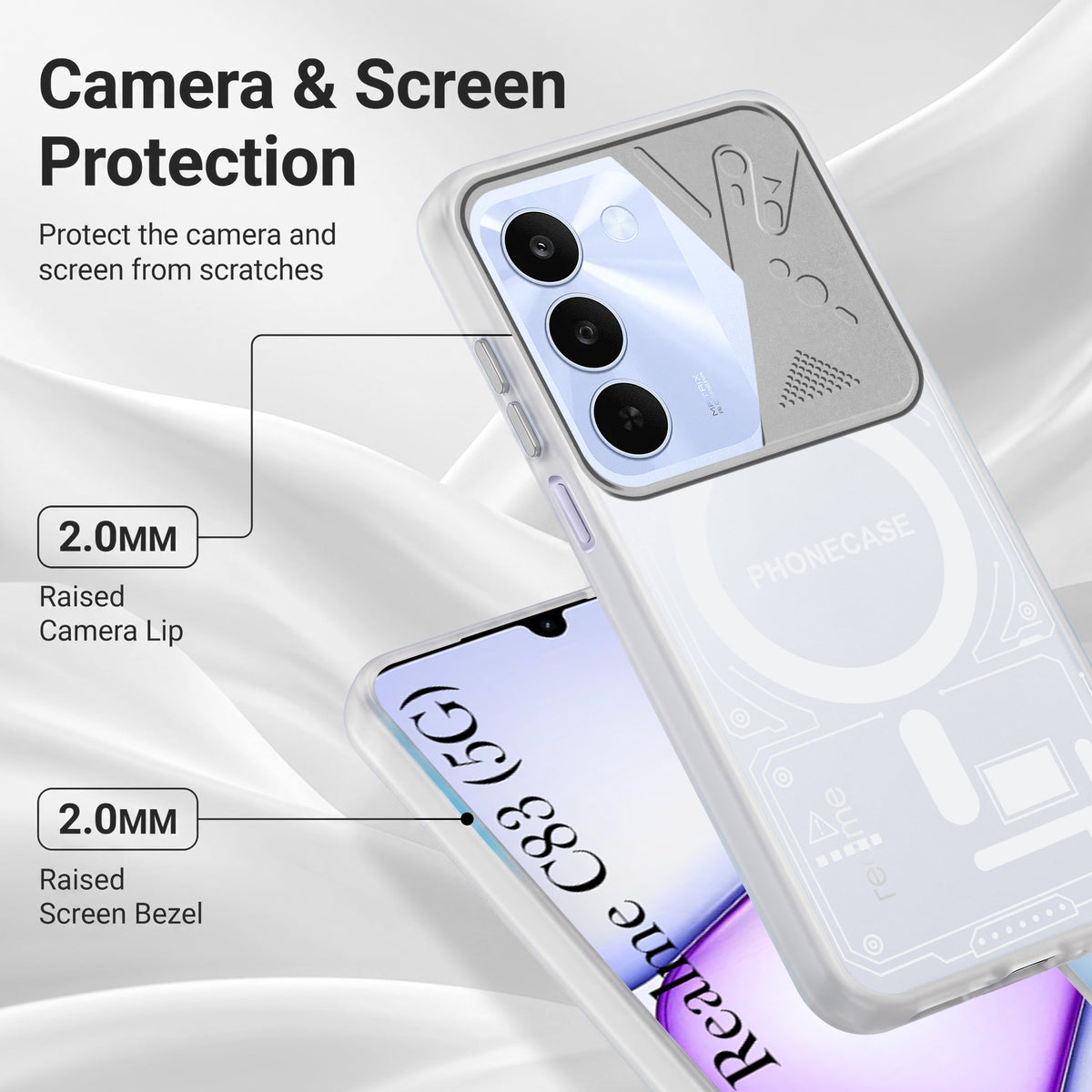For Realme C83 5G Metallic Back Cover Case (Metallic Camera Protection & Buttons | Translucent Milky Shade | Hard Polycarbonate)