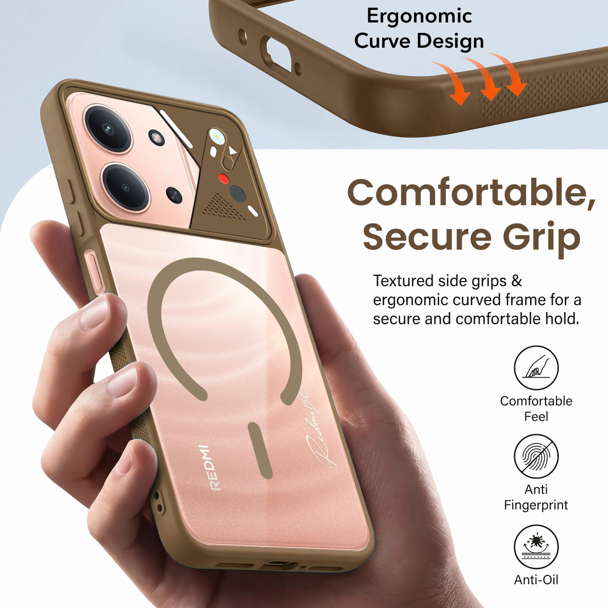 For Redmi 15C Back Cover Case Lifetime Anti-Yellow Clear (Camera Protection | Side Grip | Wireless MagSafe Compatible)