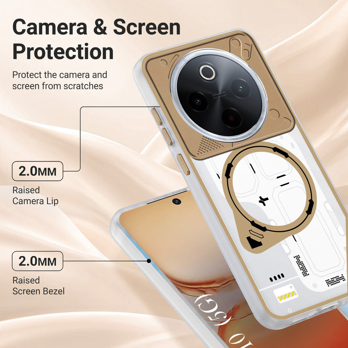 For Vivo iQOO Z10 Metallic Back Cover Case (Metallic Camera Protection & Buttons | Translucent Milky Shade | Hard Polycarbonate)