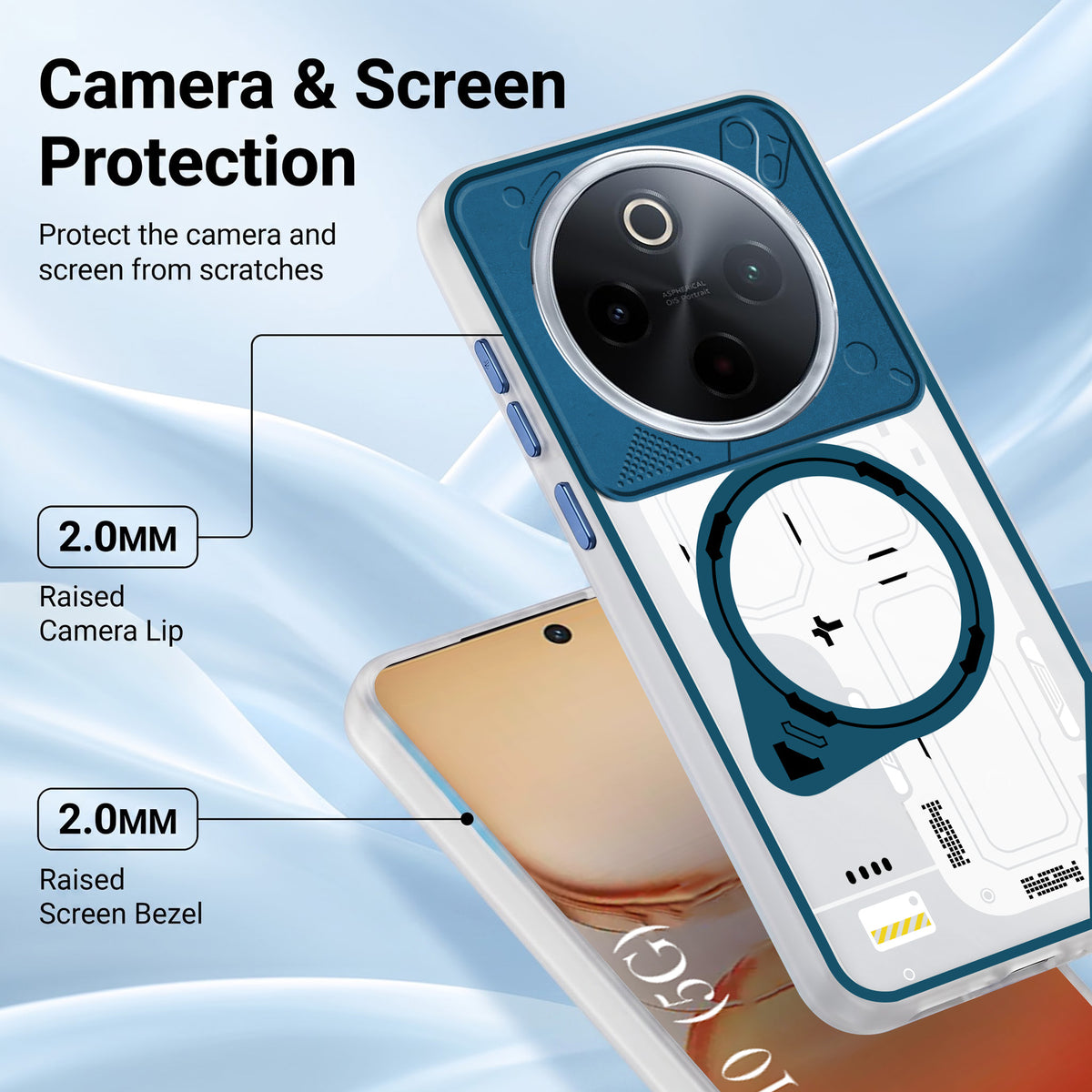 For Vivo iQOO Z10 Metallic Back Cover Case (Metallic Camera Protection & Buttons | Translucent Milky Shade | Hard Polycarbonate)