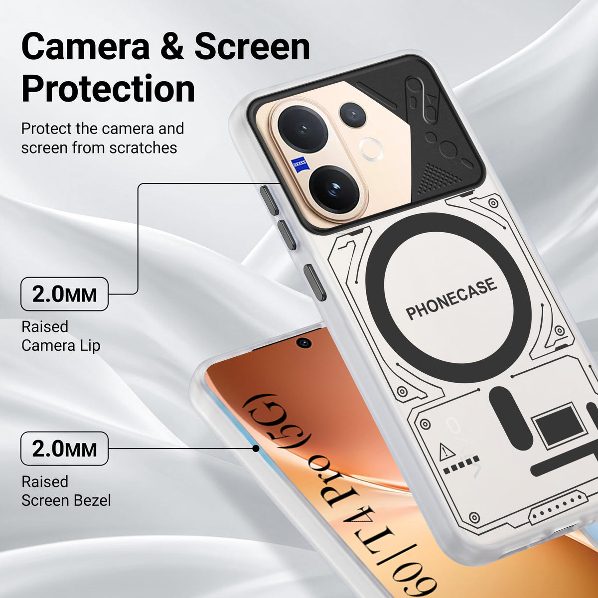 For Vivo V60 | Vivo T4 Pro Metallic Back Cover Case (Metallic Camera Protection & Buttons | Translucent Milky Shade | Hard Polycarbonate)