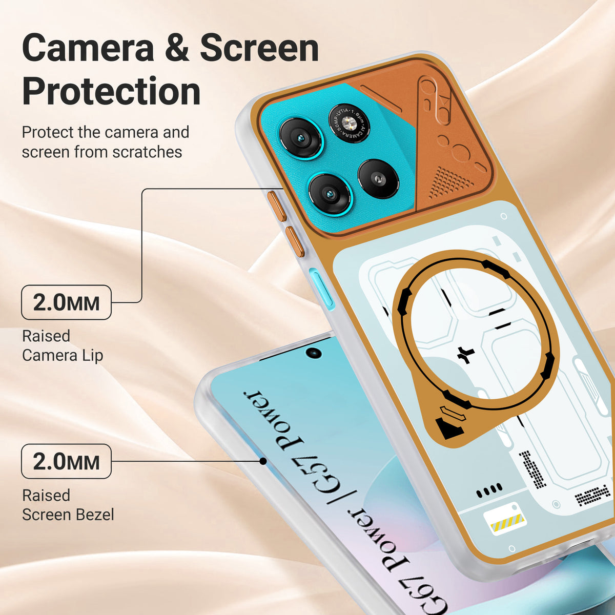 For Motorola Moto G67 Power | G57 Power Metallic Back Cover Case (Metallic Camera Protection & Buttons | Translucent Milky Shade | Hard Polycarbonate)