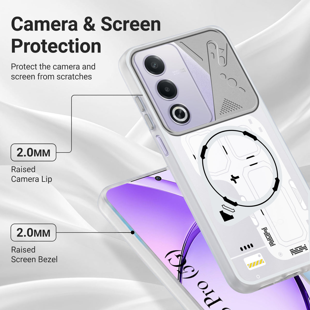 For Oppo A3 Pro 5G Metallic Back Cover Case (Metallic Camera Protection & Buttons | Translucent Milky Shade | Hard Polycarbonate)