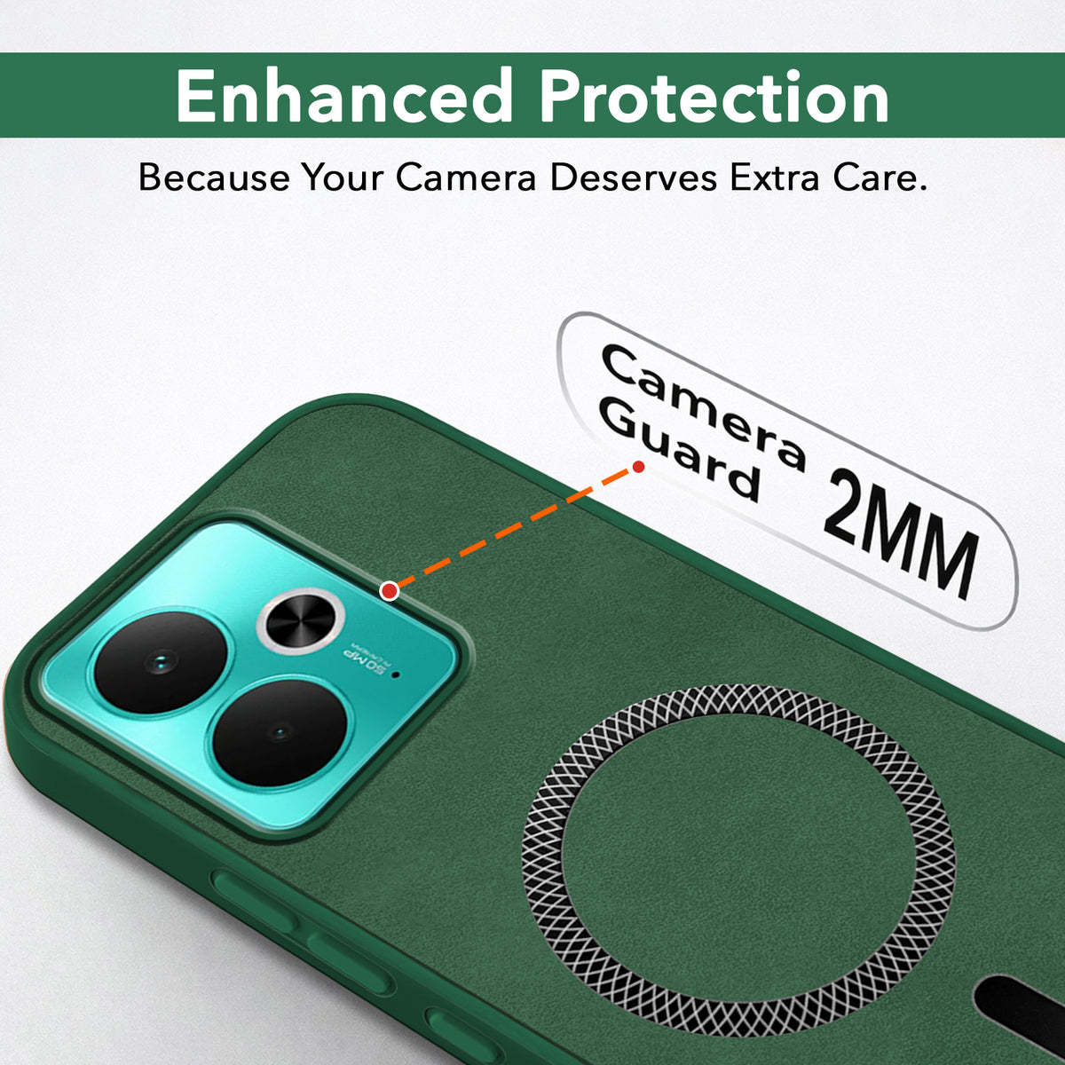 For Realme 14T Back Cover Case Leather Finish (MagSafe Compatible Wireless Charging | Soft Touch | Camera Bump Protection)