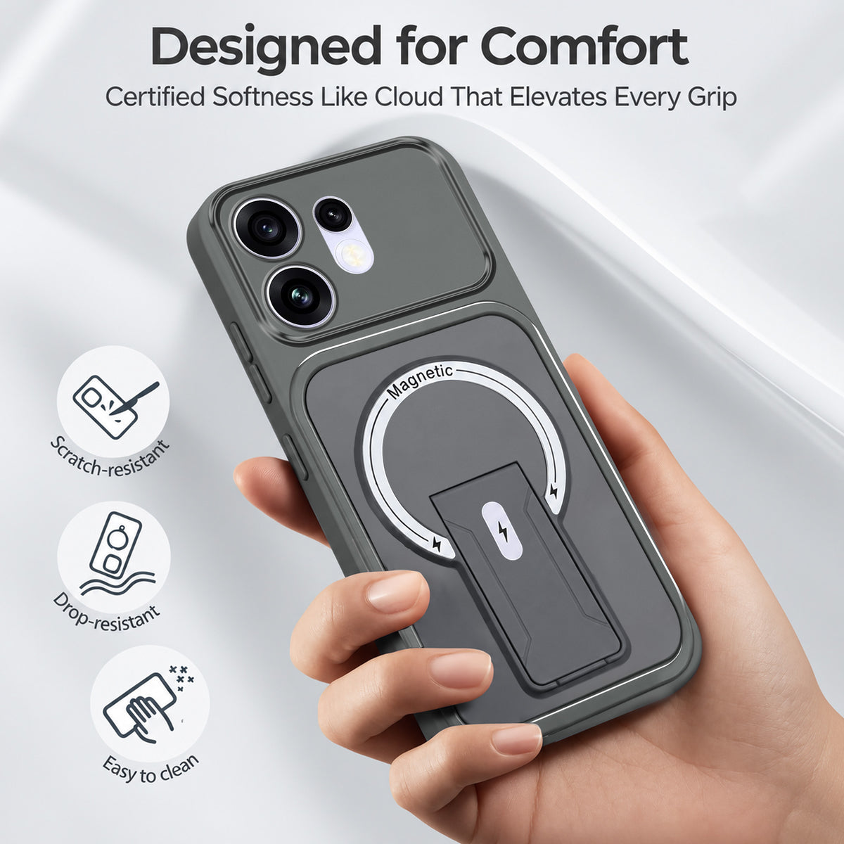 For Oppo Reno 16 Back Case Cover Metallic (Hybrid Armor Kickstand | MagSafe Compatible | Camera Protection Shockproof)