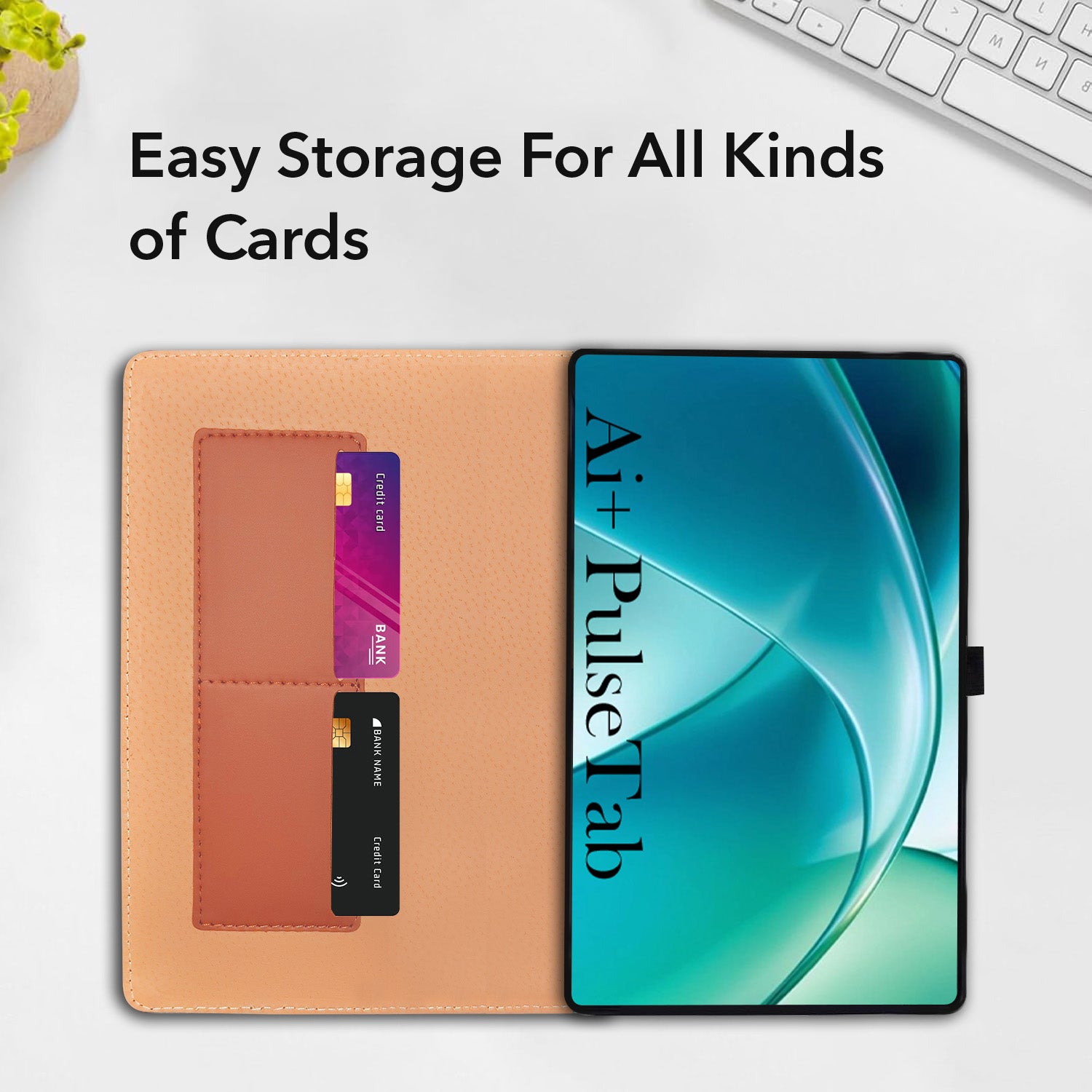 For Ai+ Pulse Tab 10.95 Inch Flip Cover Folio Cover (PU Leather | Multi-Angle Smart Stand | Card Storage Slots | Silicone Back Pouch)