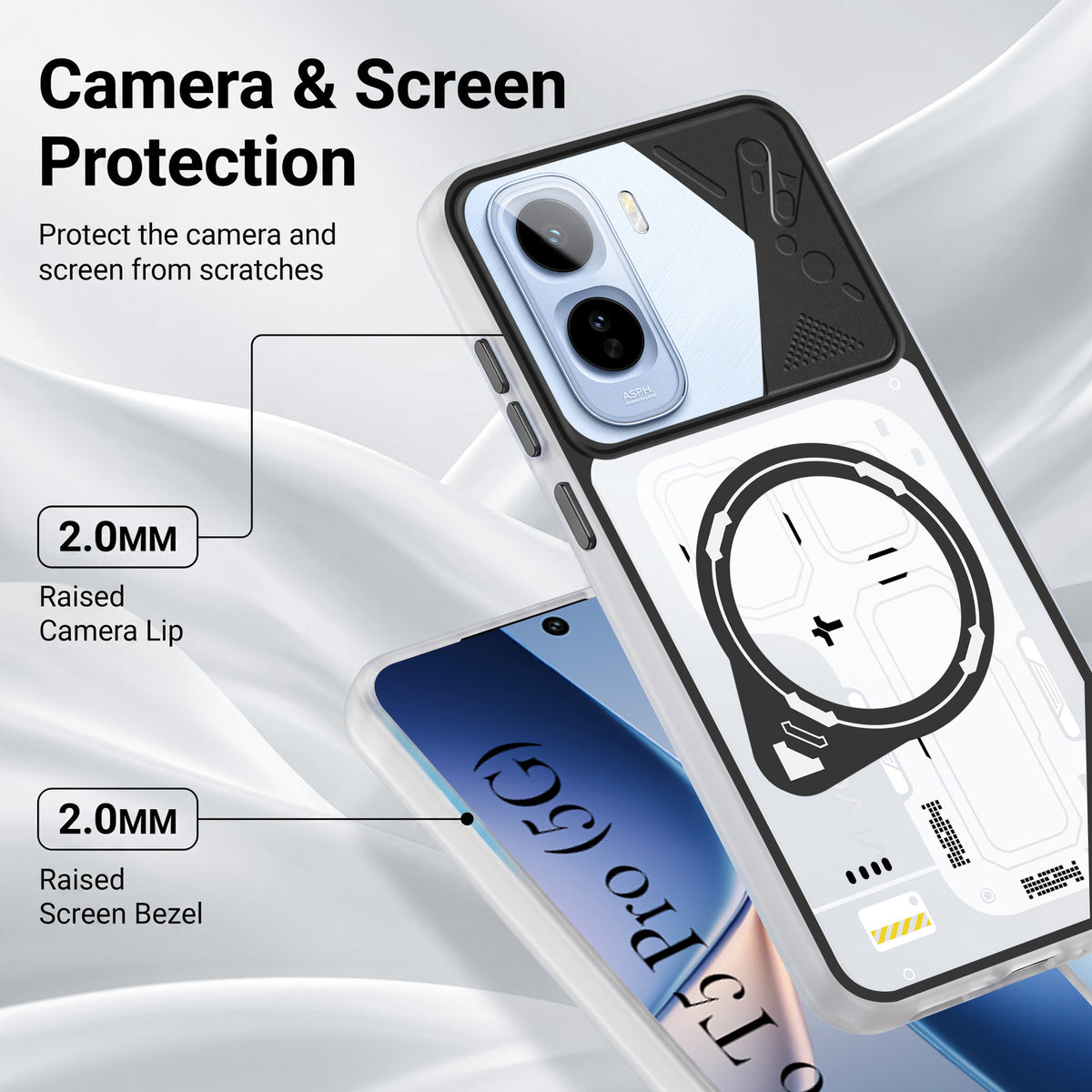 For Vivo T5 Pro 5G Metallic Back Cover Case (Metallic Camera Protection & Buttons | Translucent Milky Shade | Hard Polycarbonate)