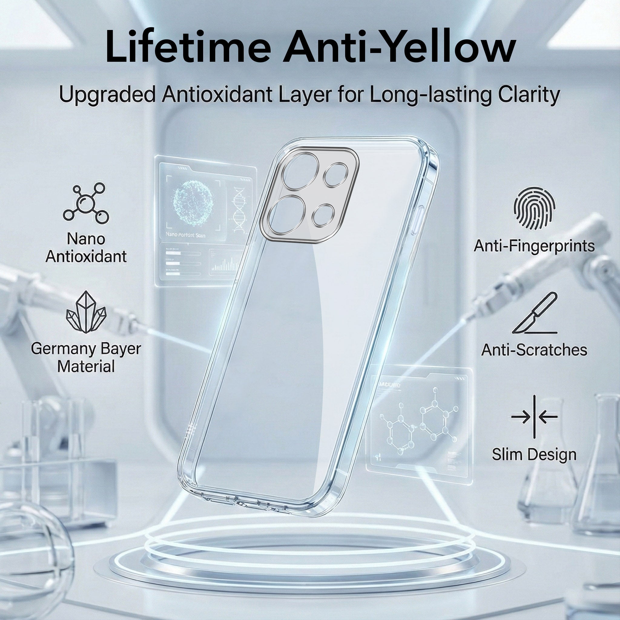 For Oppo Reno 16C 5G Combo with Back Cover and 9H Tempered Glass (Lifetime Anti-Yellow | Sleek Hard Crystal | Oleophobic Coating Screen Glass)