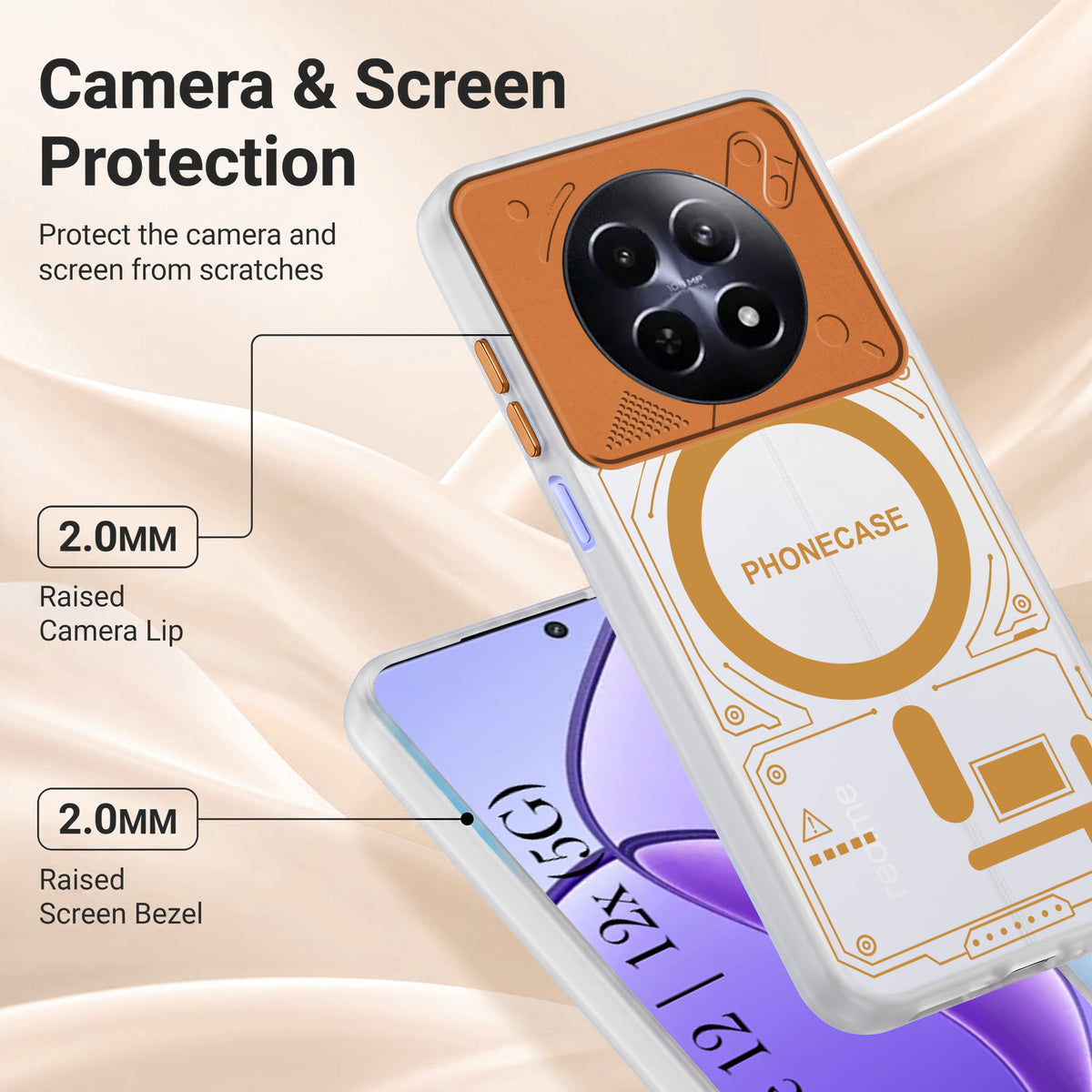 For Realme 12 | Realme 12X Metallic Back Cover Case (Metallic Camera Protection & Buttons | Translucent Milky Shade | Hard Polycarbonate)