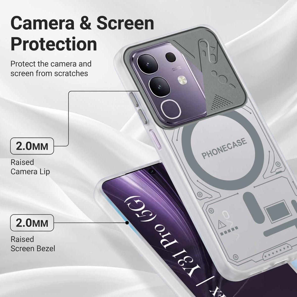 For Vivo T4x | Vivo Y31 Pro Metallic Back Cover Case (Metallic Camera Protection & Buttons | Translucent Milky Shade | Hard Polycarbonate)
