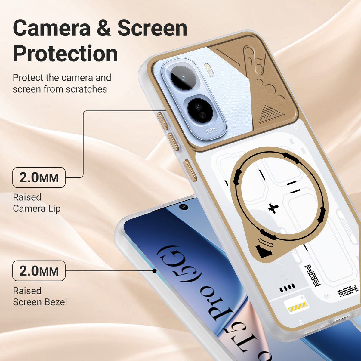 For Vivo T5 Pro 5G Metallic Back Cover Case (Metallic Camera Protection & Buttons | Translucent Milky Shade | Hard Polycarbonate)