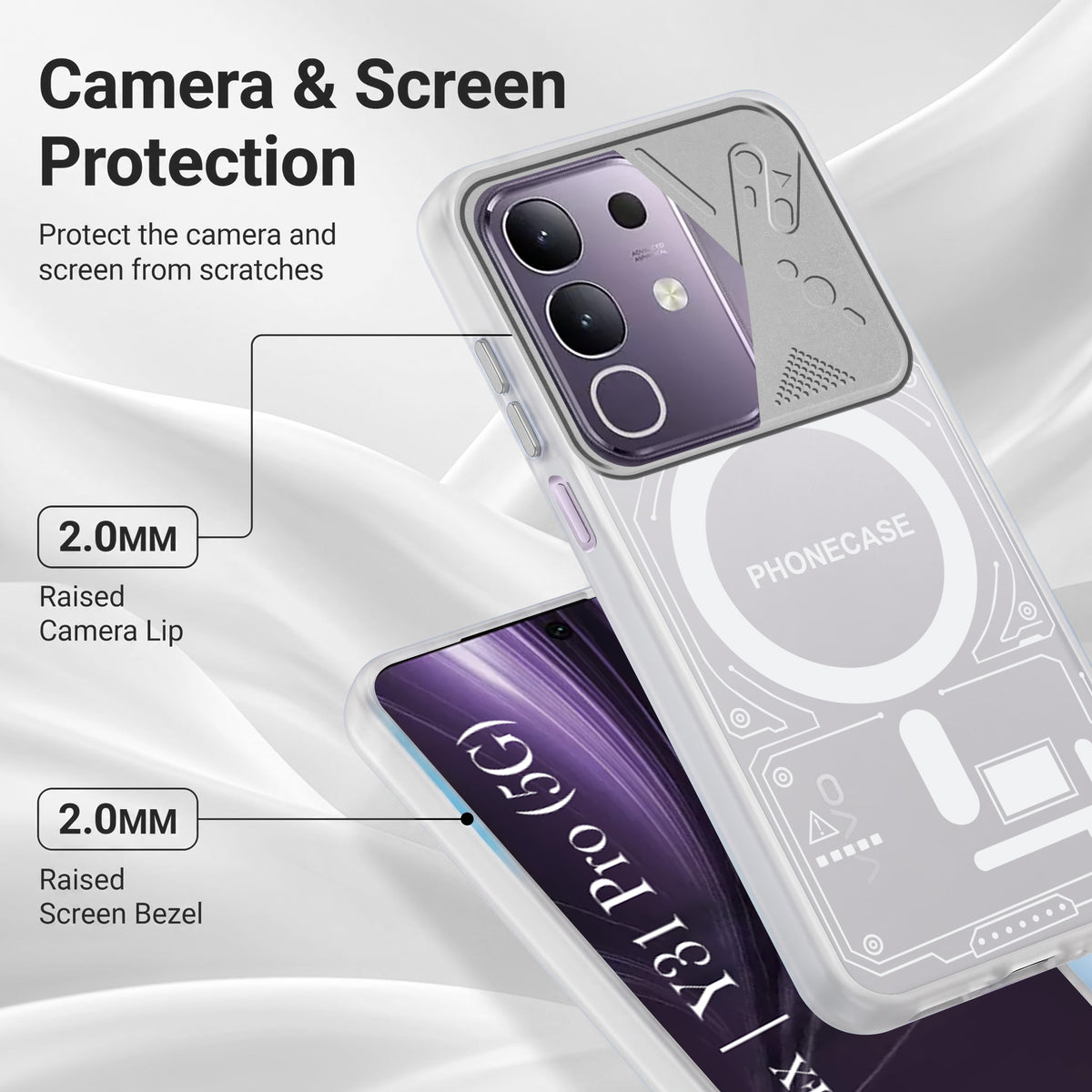 For Vivo T4x | Vivo Y31 Pro Metallic Back Cover Case (Metallic Camera Protection & Buttons | Translucent Milky Shade | Hard Polycarbonate)