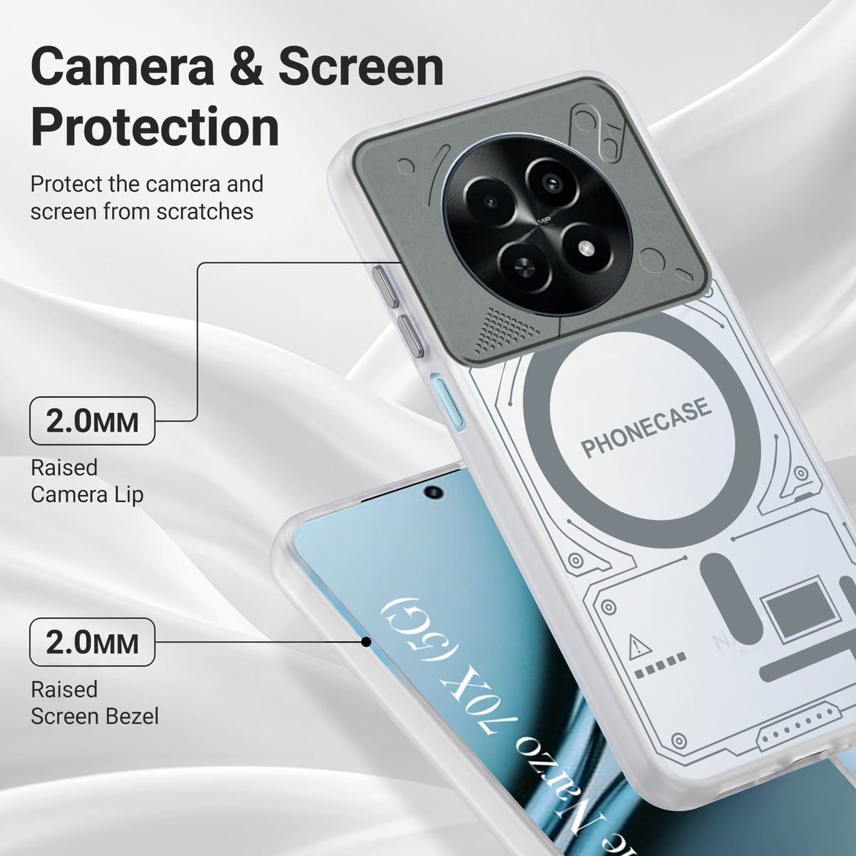 For Realme Narzo 70x 5G Metallic Back Cover Case (Metallic Camera Protection & Buttons | Translucent Milky Shade | Hard Polycarbonate)
