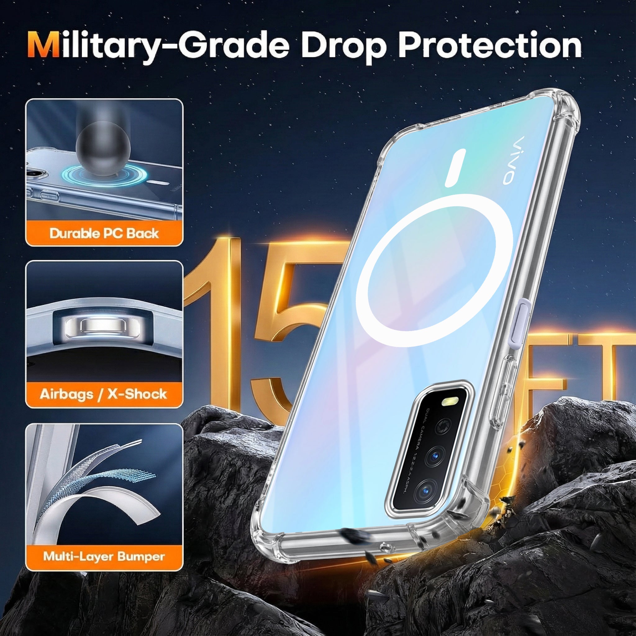 For Vivo Y12s | Y11s | Y12G Back Cover Shockproof Crystal-Clear (Magsafe Wireless Support | Drop & Camera Protection | Hard Polycarbonate)
