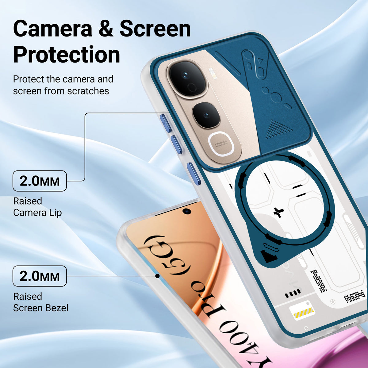 For Vivo Y400 Pro Metallic Back Cover Case (Metallic Camera Protection & Buttons | Translucent Milky Shade | Hard Polycarbonate)