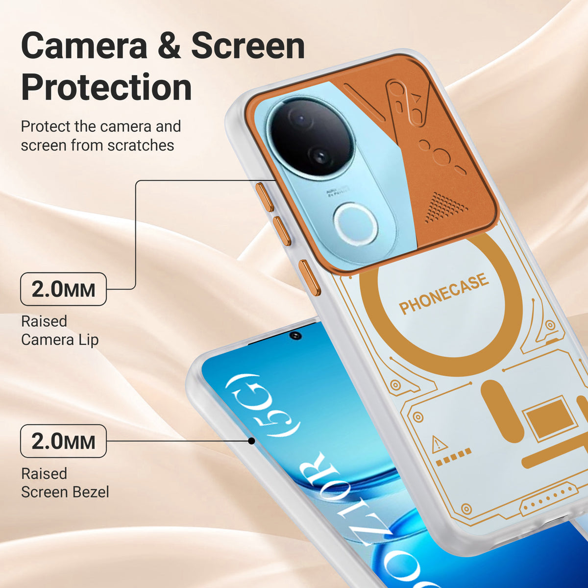 For Vivo iQOO Z10R Metallic Back Cover Case (Metallic Camera Protection & Buttons | Translucent Milky Shade | Hard Polycarbonate)