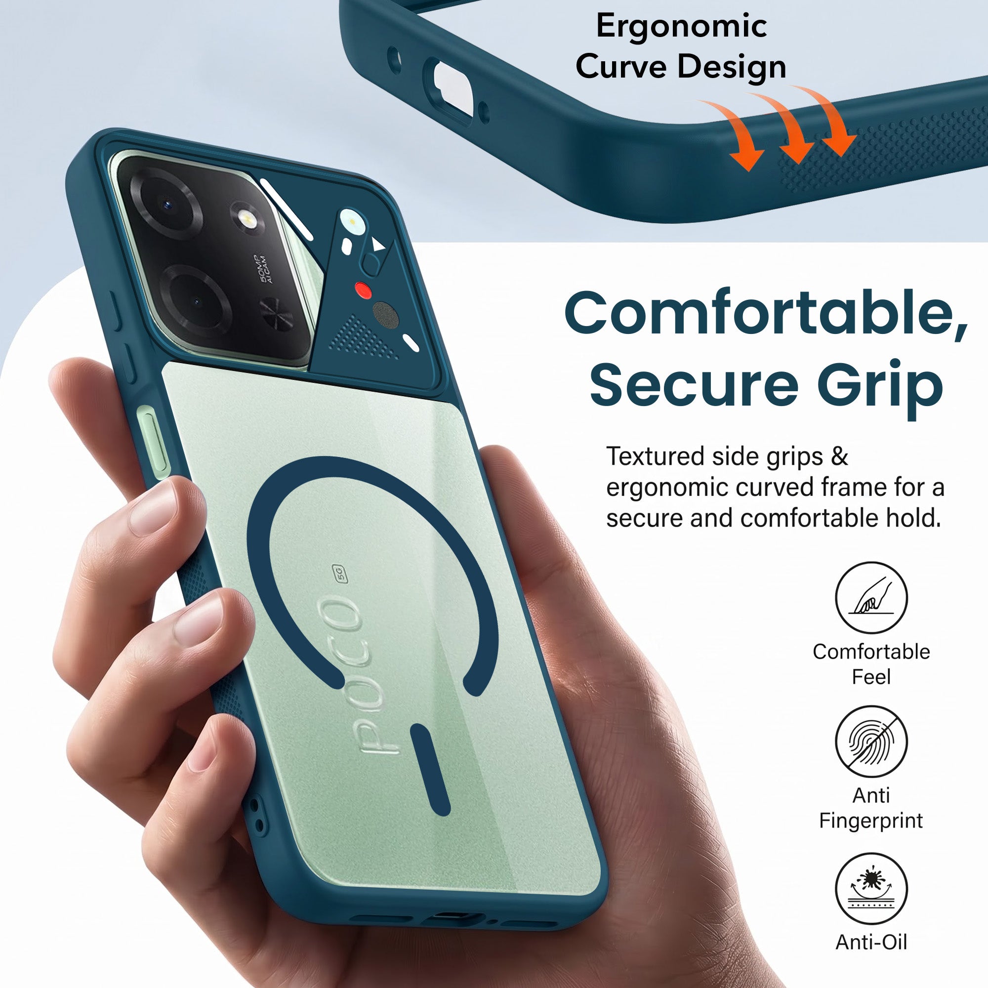 For Poco C85 5G Back Cover Case Lifetime Anti-Yellow Clear (Camera Protection | Side Grip | Wireless MagSafe Compatible)