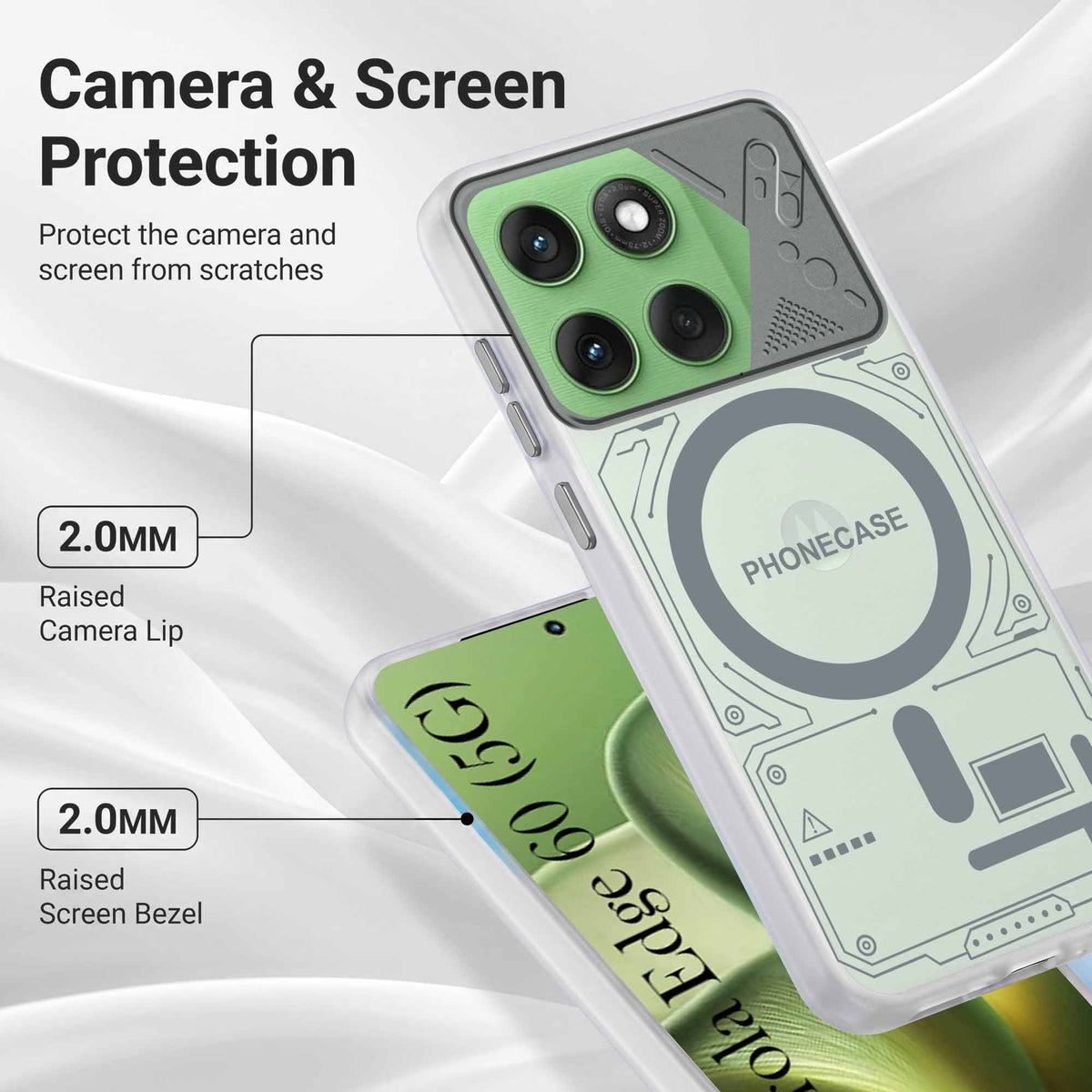 For Motorola Moto Edge 60 Metallic Back Cover Case (Metallic Camera Protection & Buttons | Translucent Milky Shade | Hard Polycarbonate)