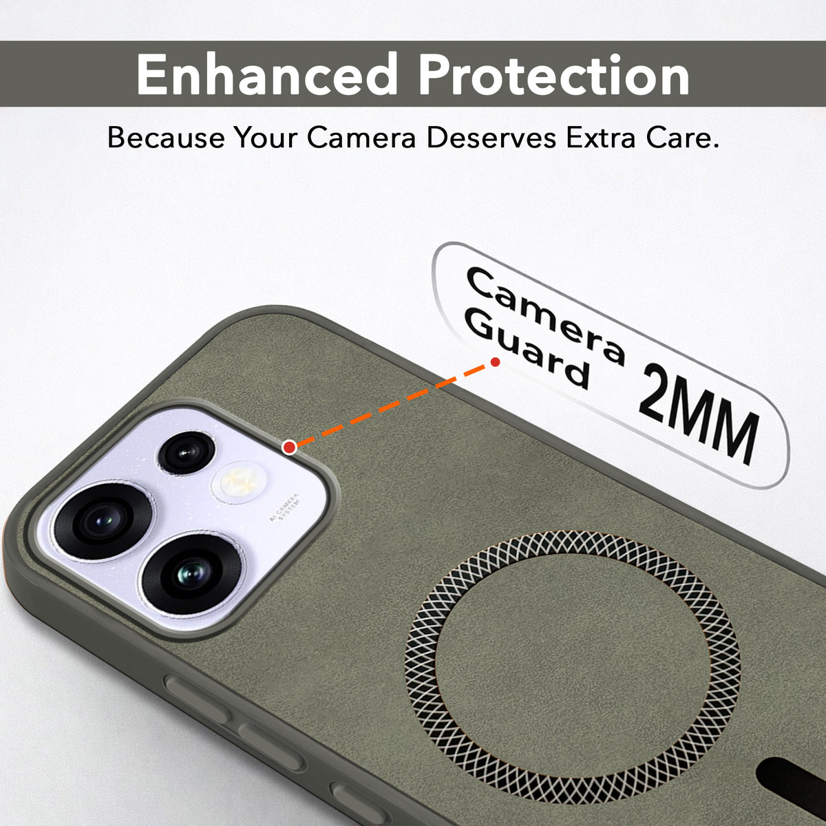 For Oppo Reno 16 Back Cover Case Leather Finish (MagSafe Compatible Wireless Charging | Soft Touch | Camera Bump Protection)