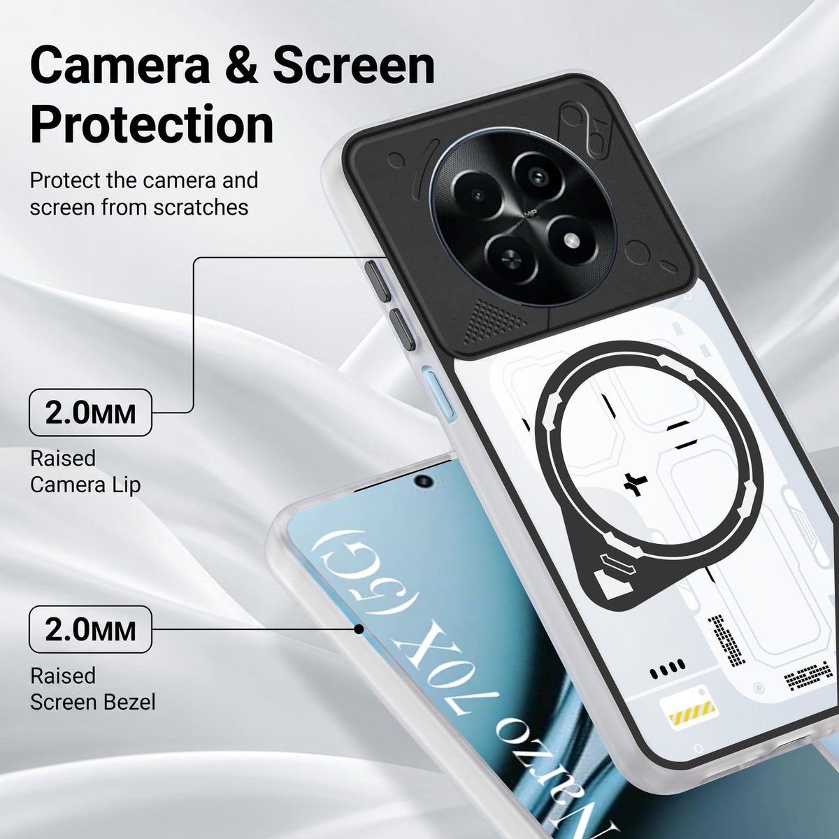 For Realme Narzo 70x 5G Metallic Back Cover Case (Metallic Camera Protection & Buttons | Translucent Milky Shade | Hard Polycarbonate)