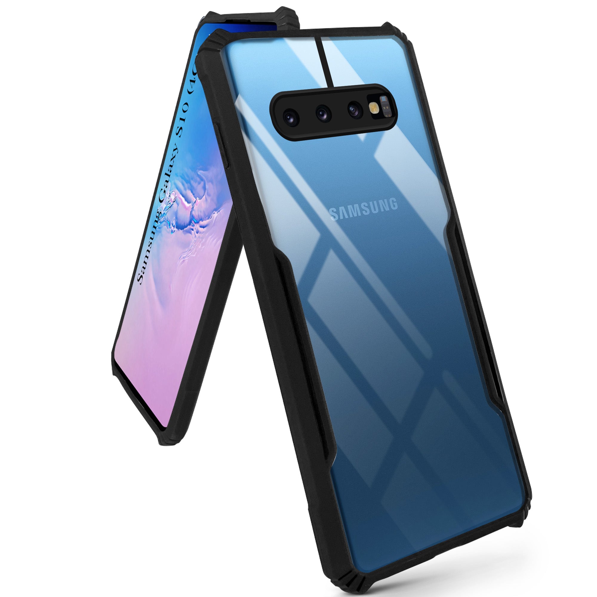 For Samsung Galaxy S10 Back Cover Case Hybrid (Shockproof with Polycarbonate Clear Panel | Professional Black)