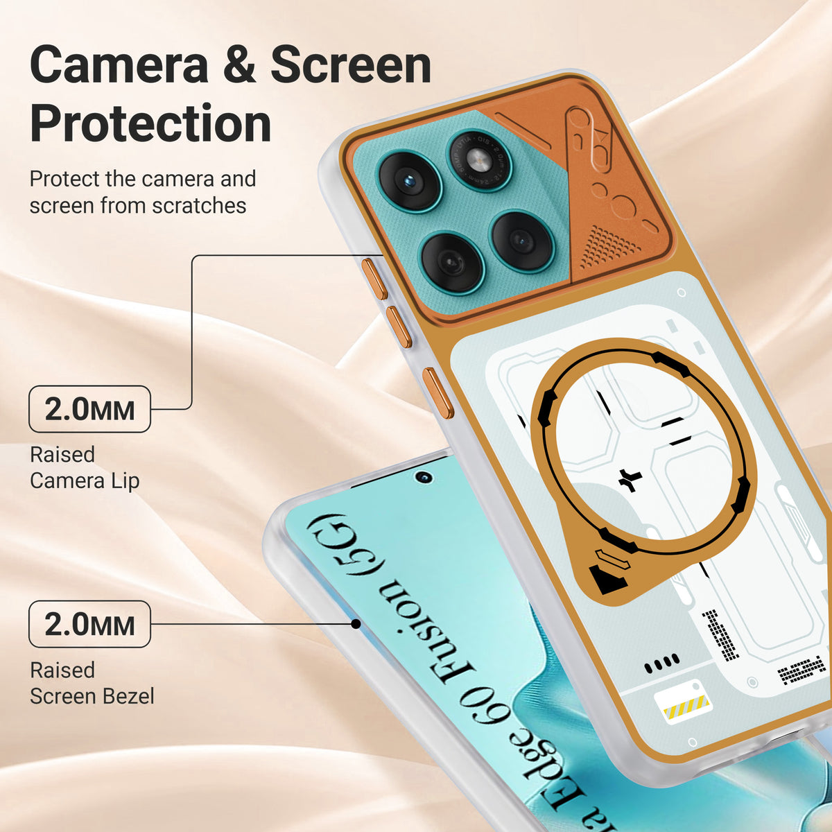 For Motorola Moto Edge 60 Fusion Metallic Back Cover Case (Metallic Camera Protection & Buttons | Translucent Milky Shade | Hard Polycarbonate)
