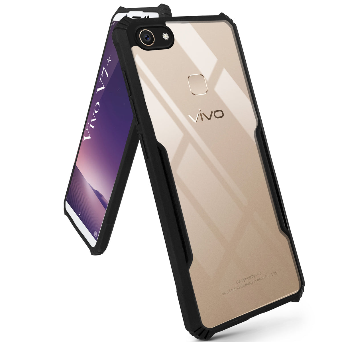 For Vivo V7 Plus Back Cover Case Hybrid (Shockproof with Polycarbonate Clear Panel | Professional Black)