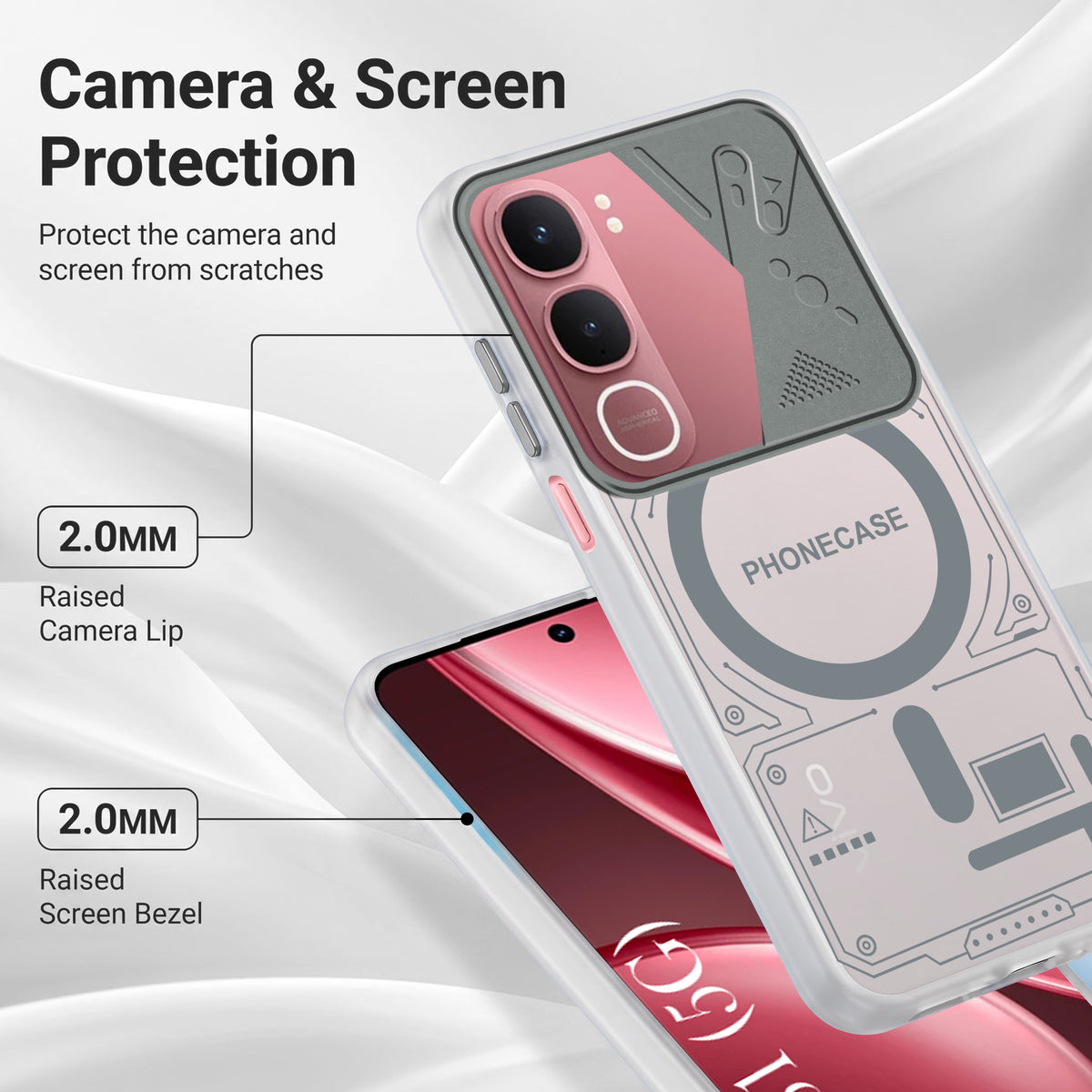 For Vivo Y31 5G Metallic Back Cover Case (Metallic Camera Protection & Buttons | Translucent Milky Shade | Hard Polycarbonate)