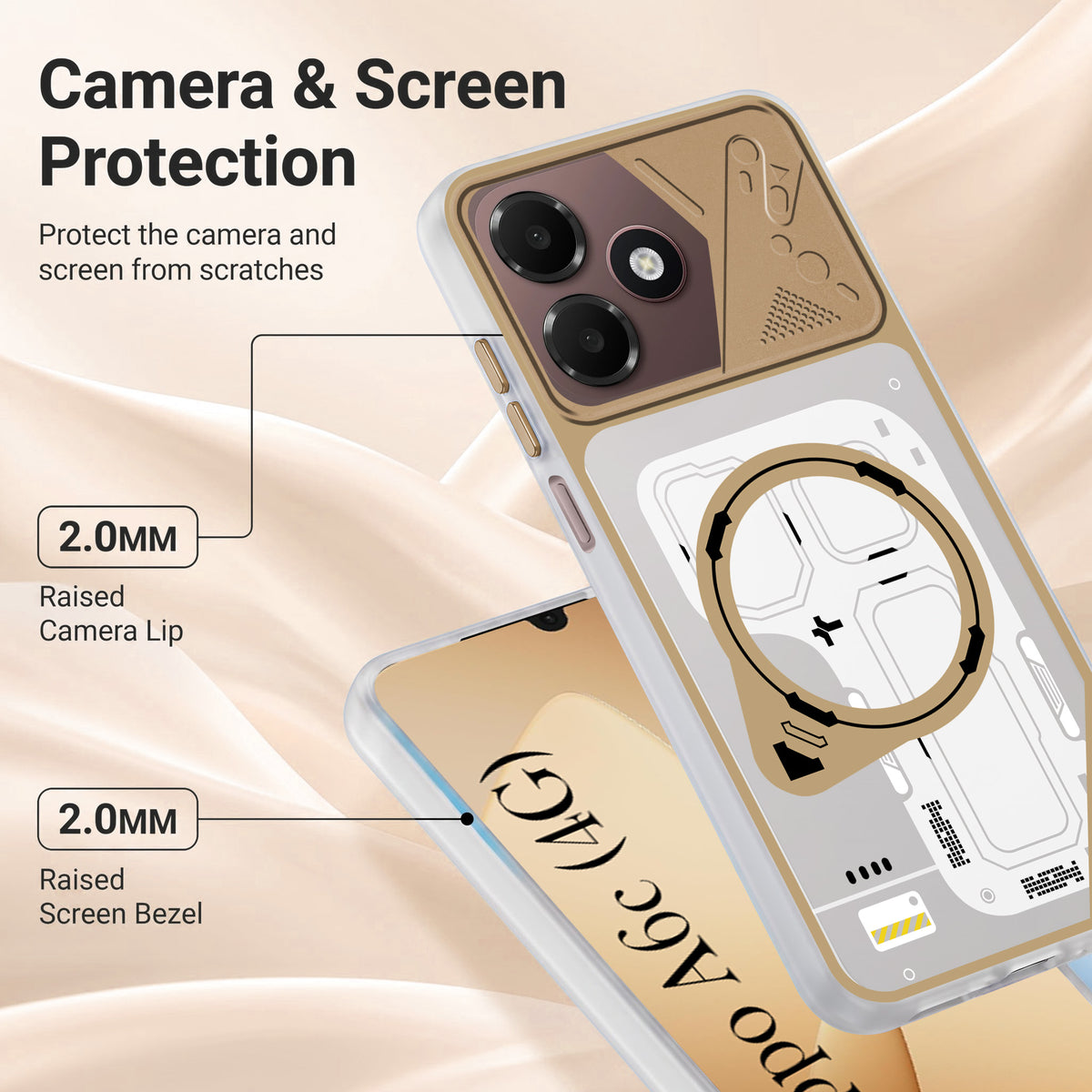 For Oppo A6c 4G Metallic Back Cover Case (Metallic Camera Protection & Buttons | Translucent Milky Shade | Hard Polycarbonate)