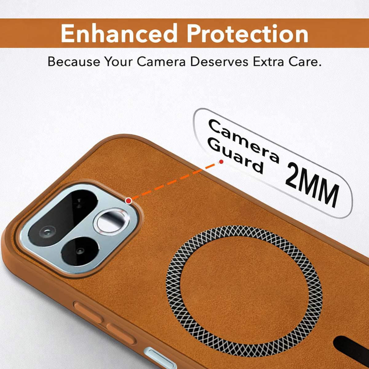 For Realme 16T 5G Back Cover Case Leather Finish (MagSafe Compatible Wireless Charging | Soft Touch | Camera Bump Protection)