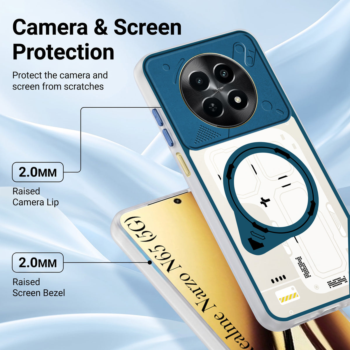 For Realme Narzo N65 5G Metallic Back Cover Case (Metallic Camera Protection & Buttons | Translucent Milky Shade | Hard Polycarbonate)