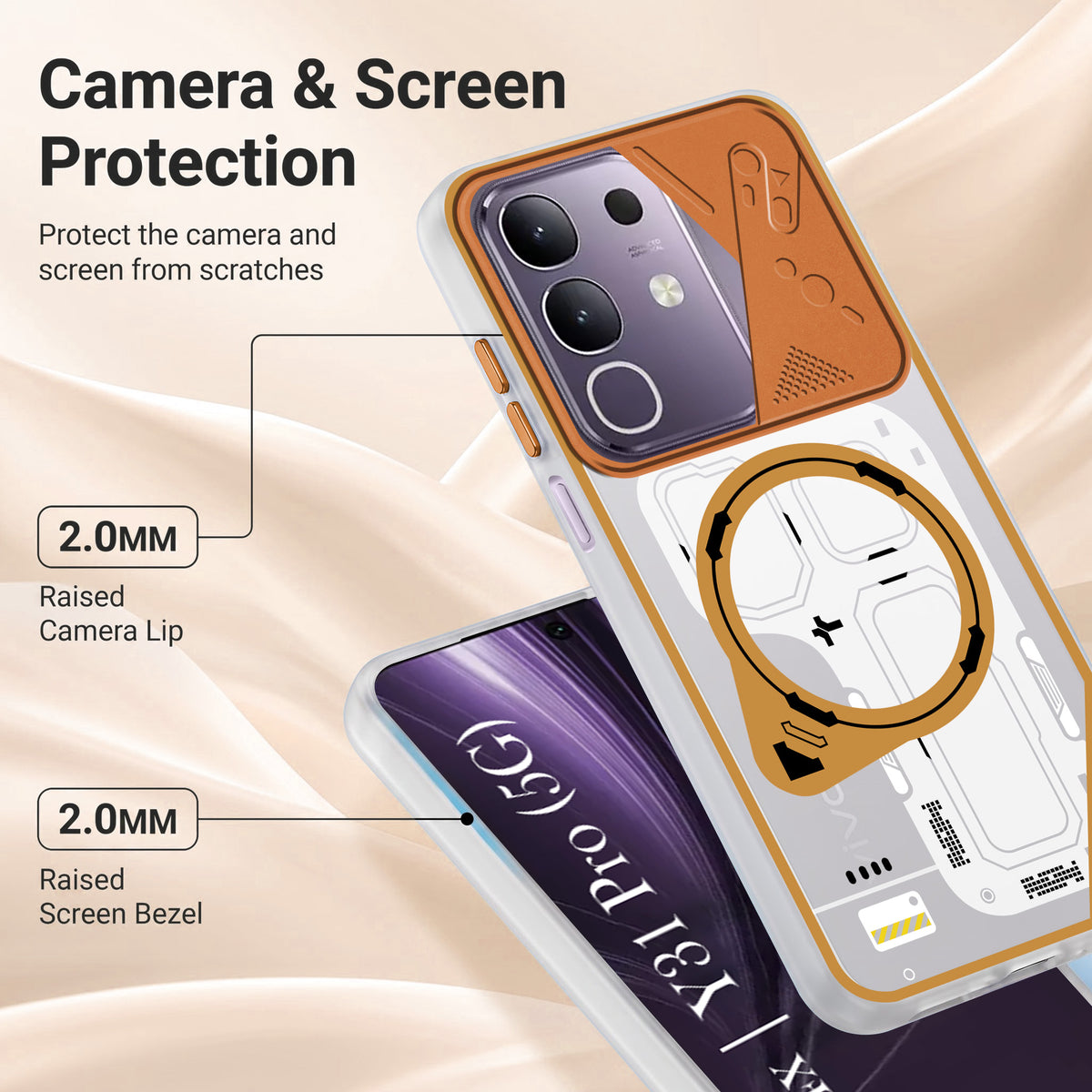 For Vivo T4x | Vivo Y31 Pro Metallic Back Cover Case (Metallic Camera Protection & Buttons | Translucent Milky Shade | Hard Polycarbonate)
