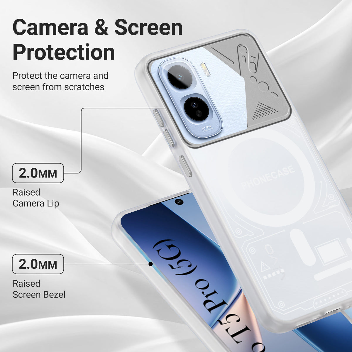 For Vivo T5 Pro 5G Metallic Back Cover Case (Metallic Camera Protection & Buttons | Translucent Milky Shade | Hard Polycarbonate)