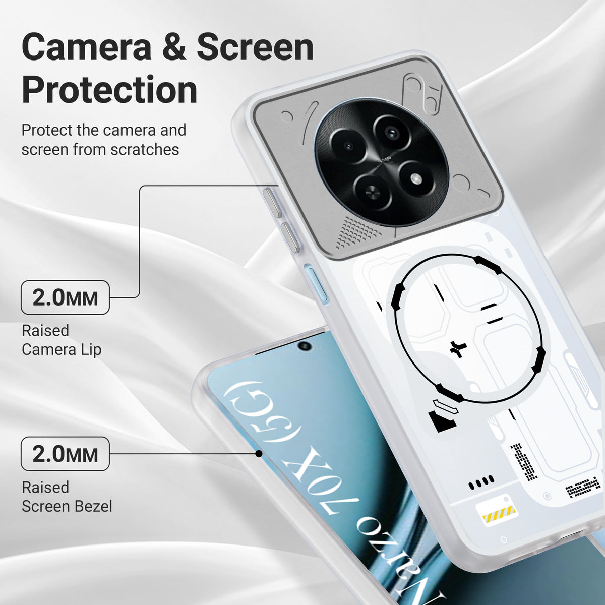 For Realme Narzo 70x 5G Metallic Back Cover Case (Metallic Camera Protection & Buttons | Translucent Milky Shade | Hard Polycarbonate)