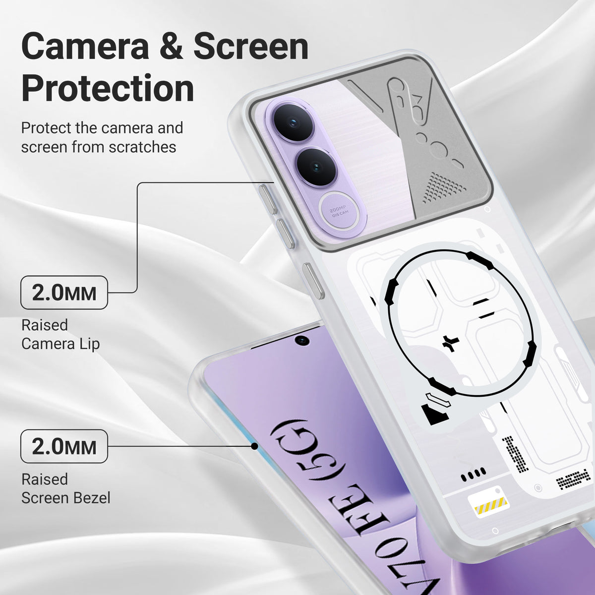 For Vivo V70 FE 5G Metallic Back Cover Case (Metallic Camera Protection & Buttons | Translucent Milky Shade | Hard Polycarbonate)