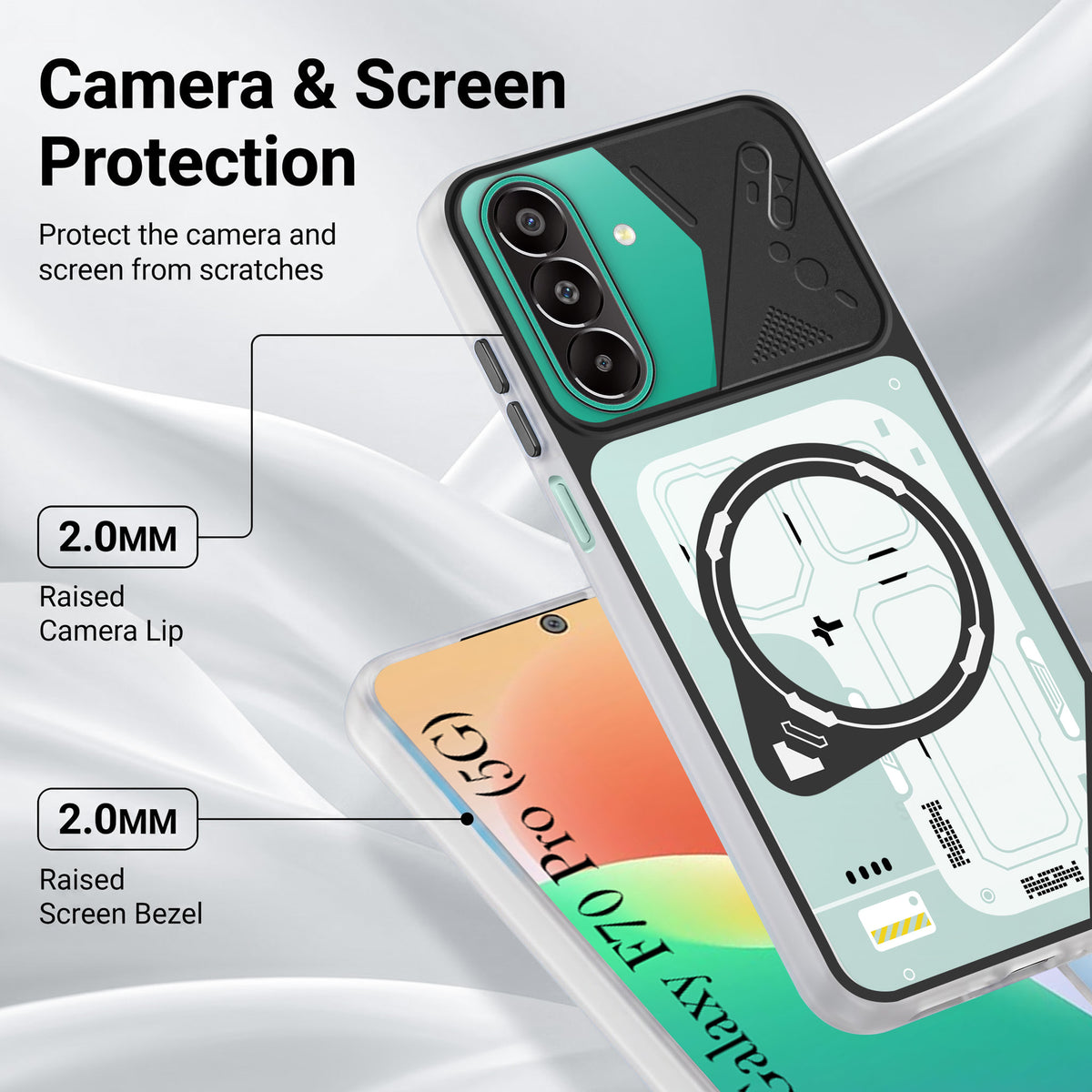 For Samsung Galaxy F70 Pro 5G Metallic Back Cover Case (Metallic Camera Protection & Buttons | Translucent Milky Shade | Hard Polycarbonate)