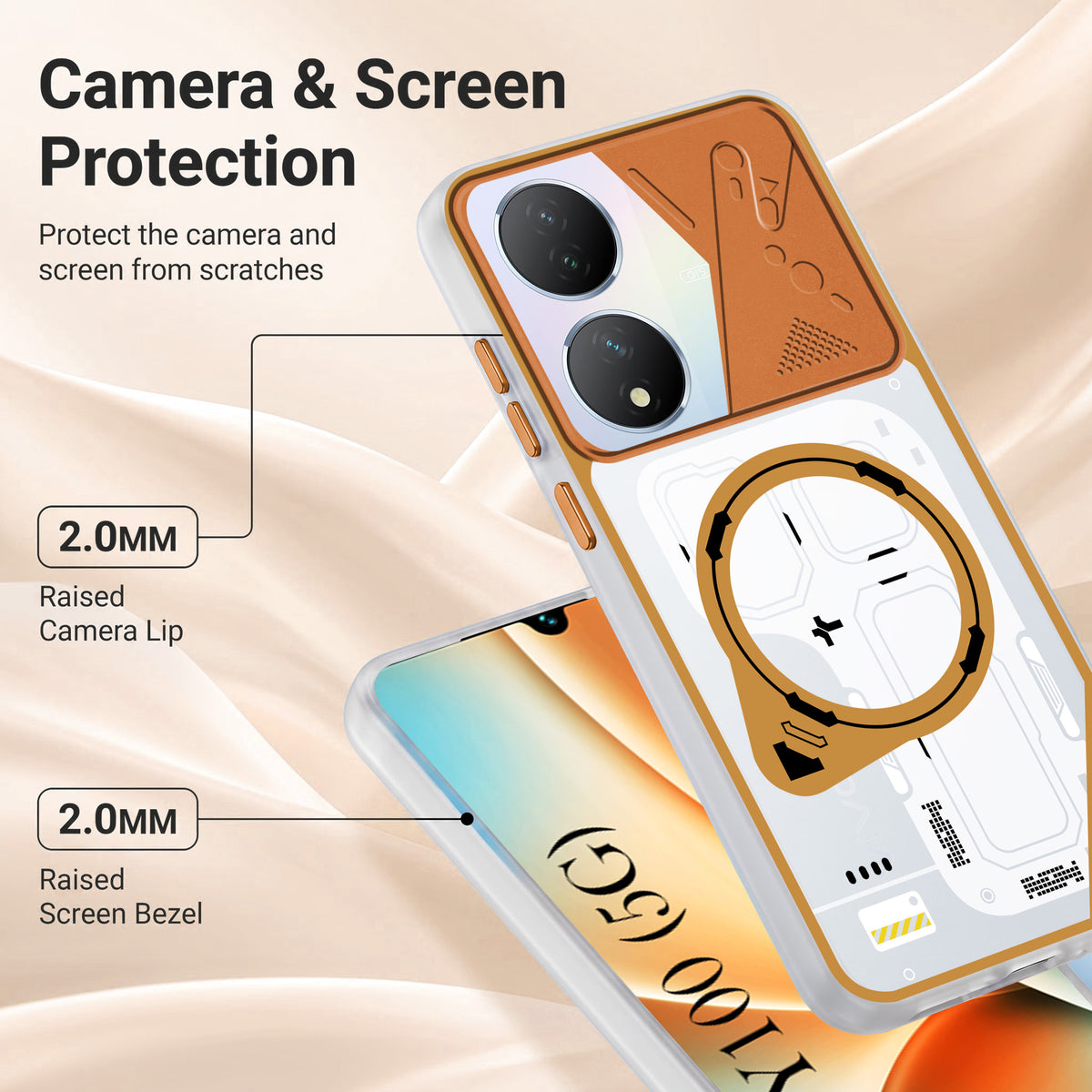 For Vivo Y100 5G Metallic Back Cover Case (Metallic Camera Protection & Buttons | Translucent Milky Shade | Hard Polycarbonate)