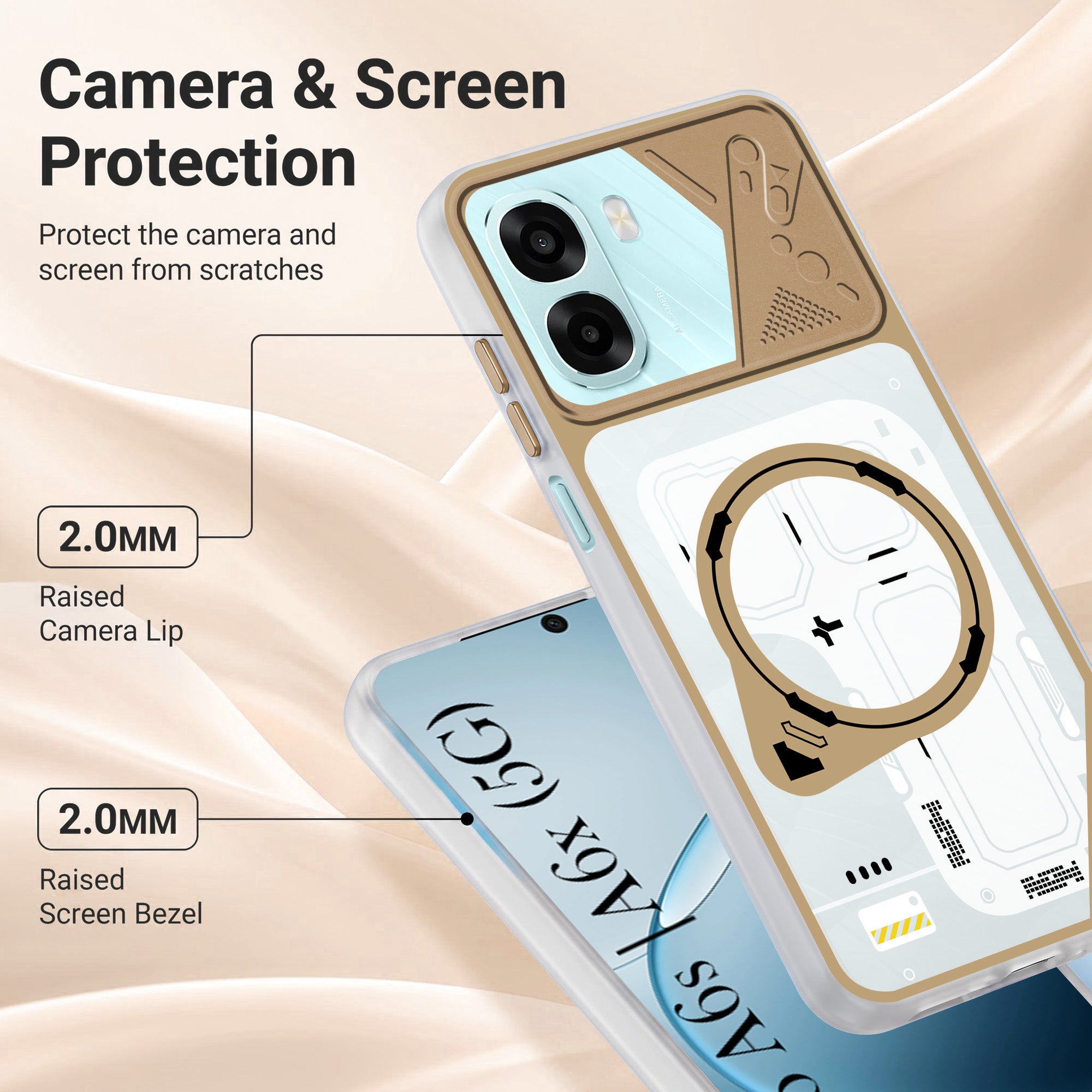 For Oppo A6X | Oppo A6S Metallic Back Cover Case (Metallic Camera Protection & Buttons | Translucent Milky Shade | Hard Polycarbonate)