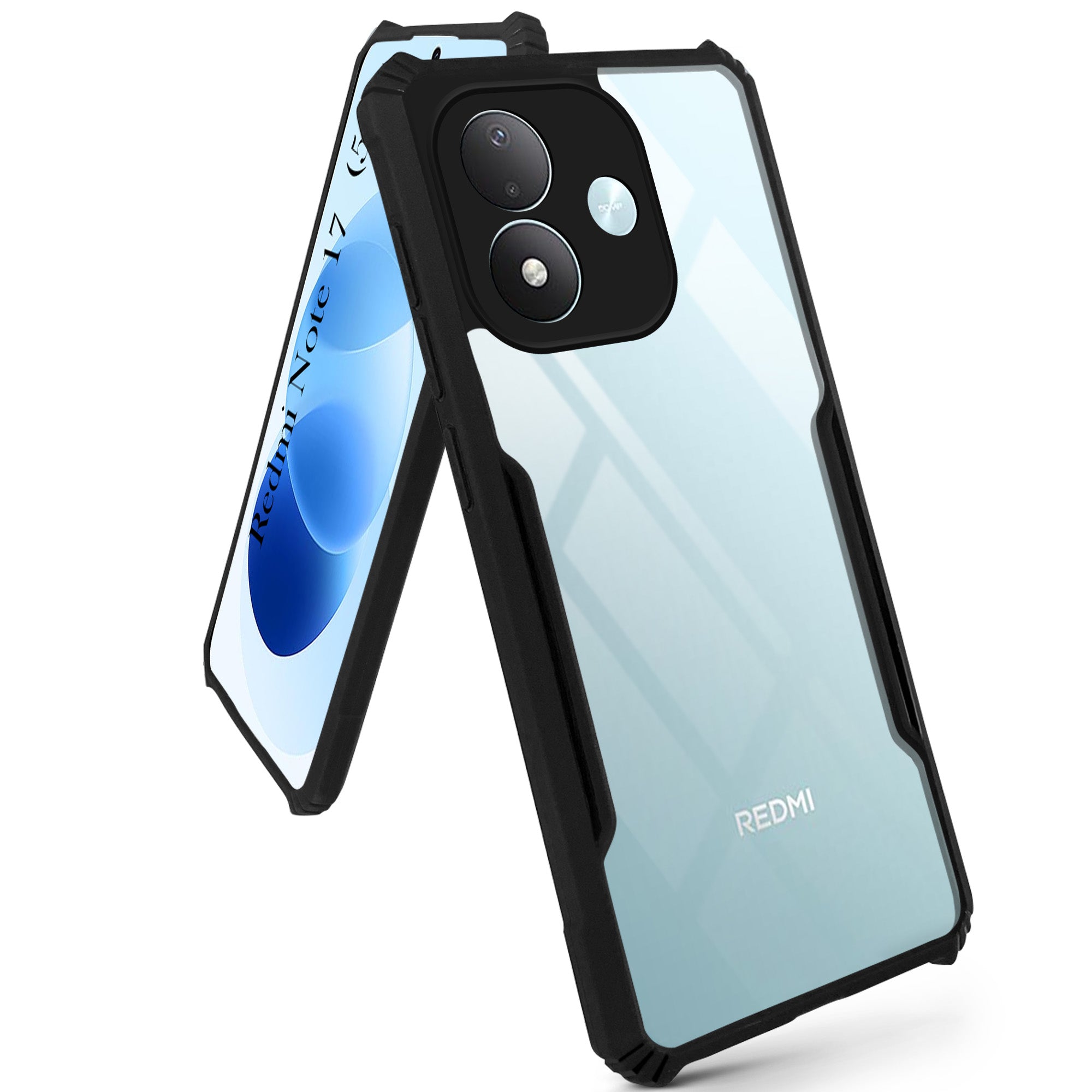 For Redmi Note 17 5G Back Cover Case Hybrid (Shockproof with Polycarbonate Clear Panel | Professional Black)