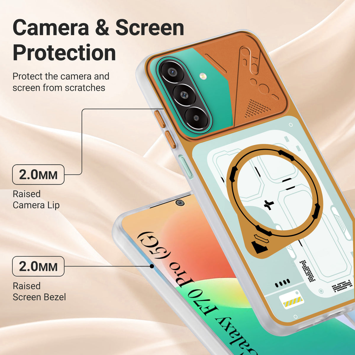 For Samsung Galaxy F70 Pro 5G Metallic Back Cover Case (Metallic Camera Protection & Buttons | Translucent Milky Shade | Hard Polycarbonate)