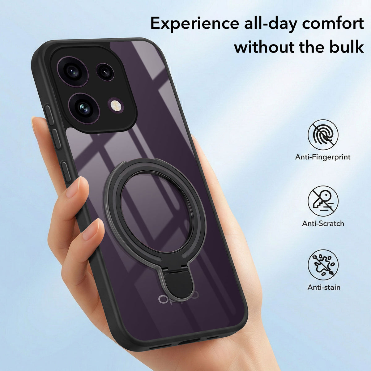 For Oppo Reno 16C 5G Back Cover Case (Kick Stand Ring Holder | Life time Anti Yellow | Camera Protection)