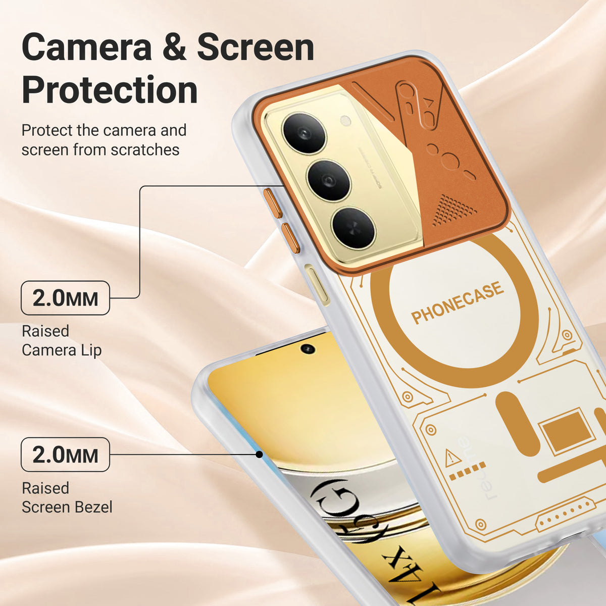 For Realme 14X Metallic Back Cover Case (Metallic Camera Protection & Buttons | Translucent Milky Shade | Hard Polycarbonate)