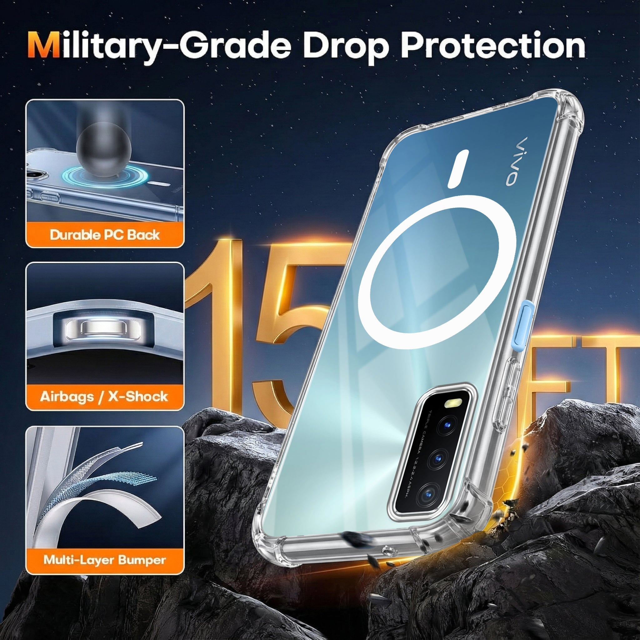 For Vivo Y20 | Y20i Back Cover Shockproof Crystal-Clear (Magsafe Wireless Support | Drop & Camera Protection | Hard Polycarbonate)