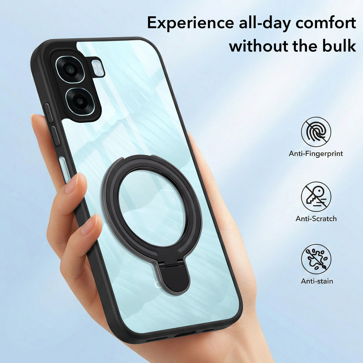 For Oppo A6X | Oppo A6S Back Cover Case (Kick Stand Ring Holder | Life time Anti Yellow | Camera Protection)