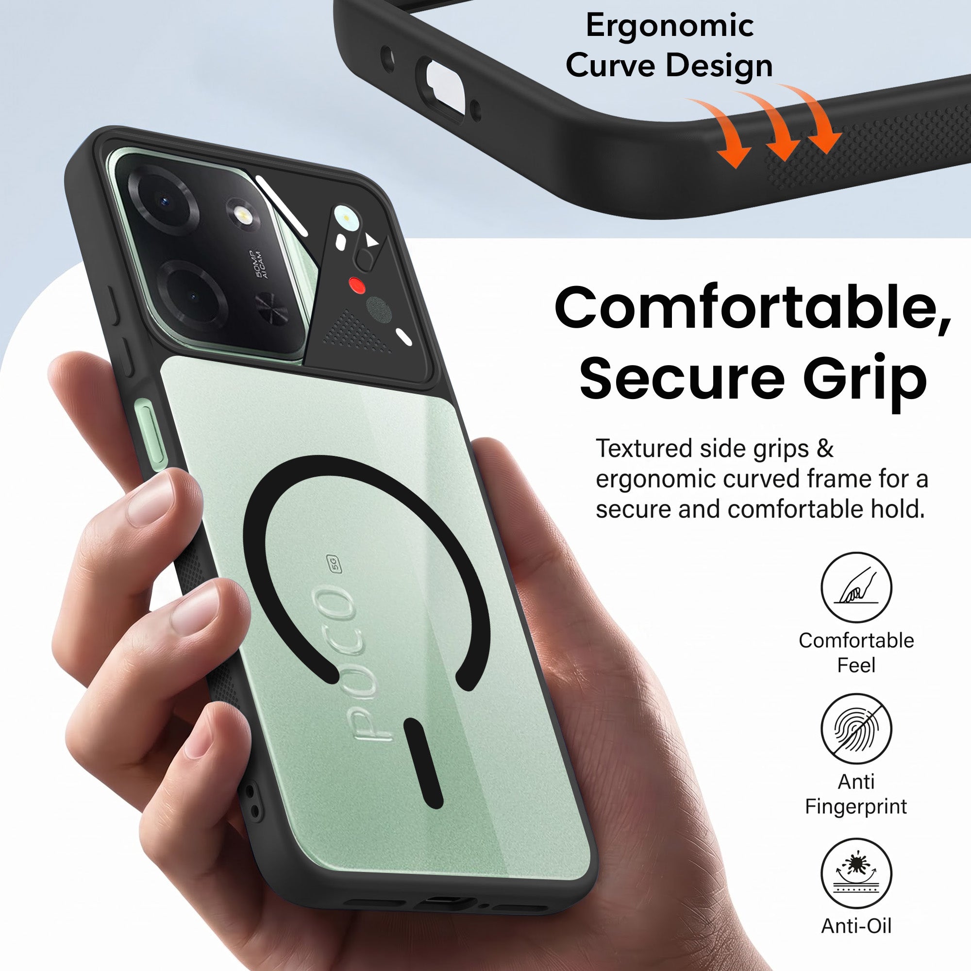 For Poco C85 5G Back Cover Case Lifetime Anti-Yellow Clear (Camera Protection | Side Grip | Wireless MagSafe Compatible)