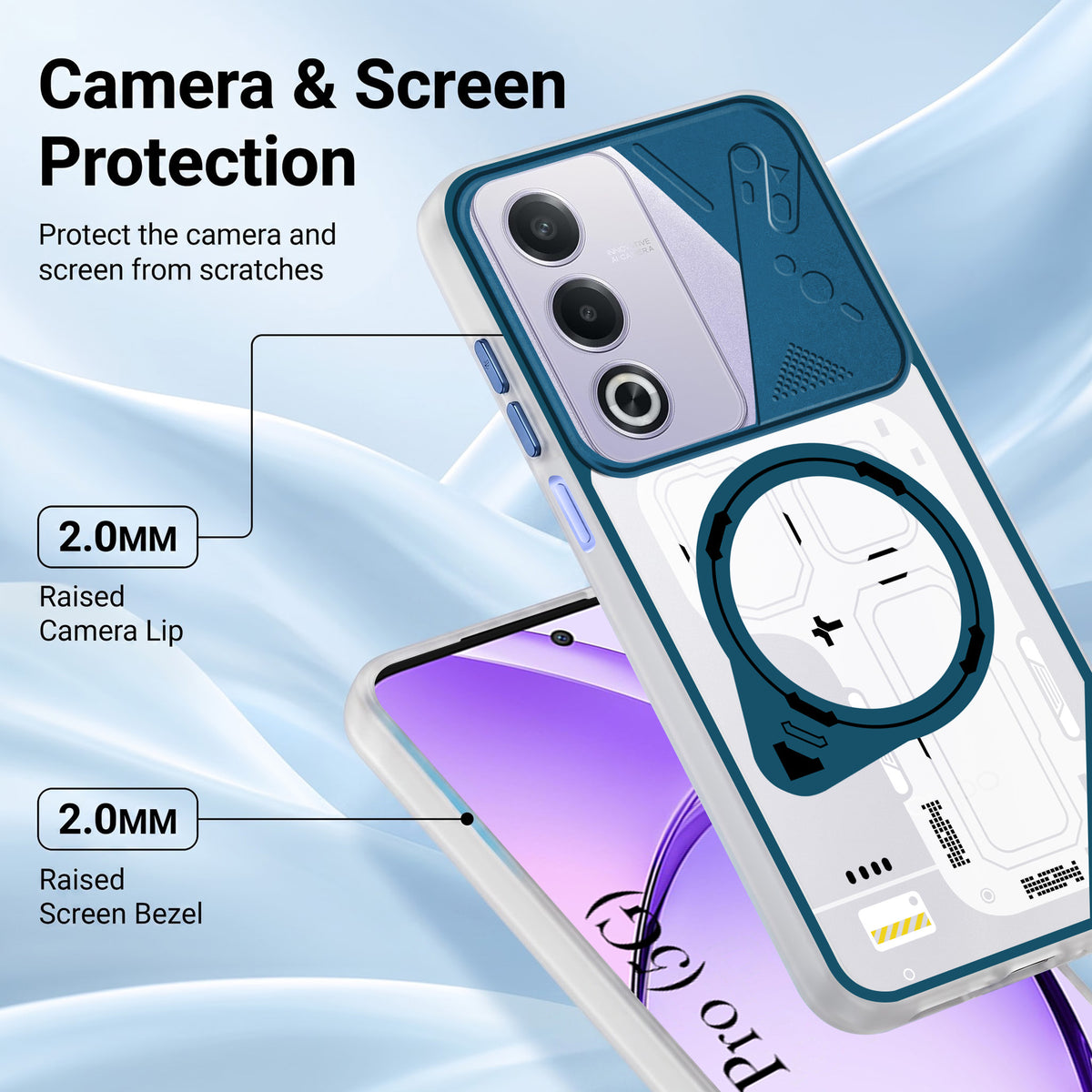 For Oppo A3 Pro 5G Metallic Back Cover Case (Metallic Camera Protection & Buttons | Translucent Milky Shade | Hard Polycarbonate)