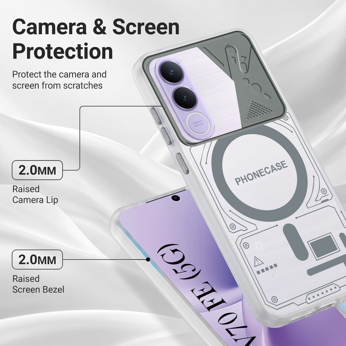 For Vivo V70 FE 5G Metallic Back Cover Case (Metallic Camera Protection & Buttons | Translucent Milky Shade | Hard Polycarbonate)