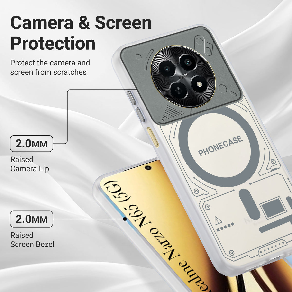 For Realme Narzo N65 5G Metallic Back Cover Case (Metallic Camera Protection & Buttons | Translucent Milky Shade | Hard Polycarbonate)